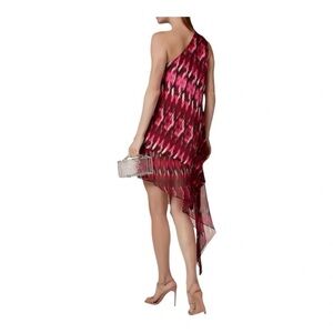 MISA LOS ANGELES Yasmin One-shoulder trapeze Dress Chiffon Large Red Pink